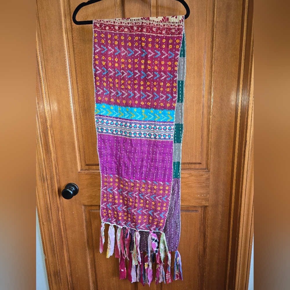 Kantha - Colorful bohemian Patterned TABLE Runner with Tassels